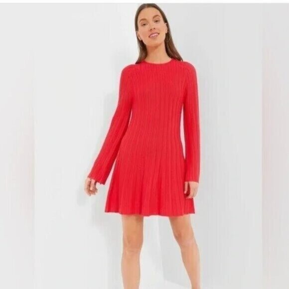 Pomander Place | NEW Red Adi Knit Round Neckline Bell Sleeve Mini Dress Size L